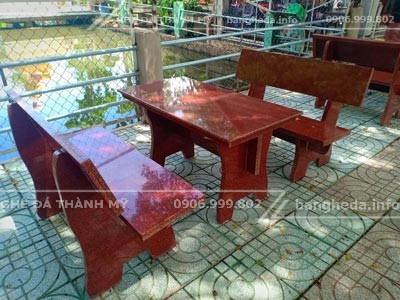 bộ bàn ghế đá đỏ ấn độ cung cấp cho nhà hàng ven đô